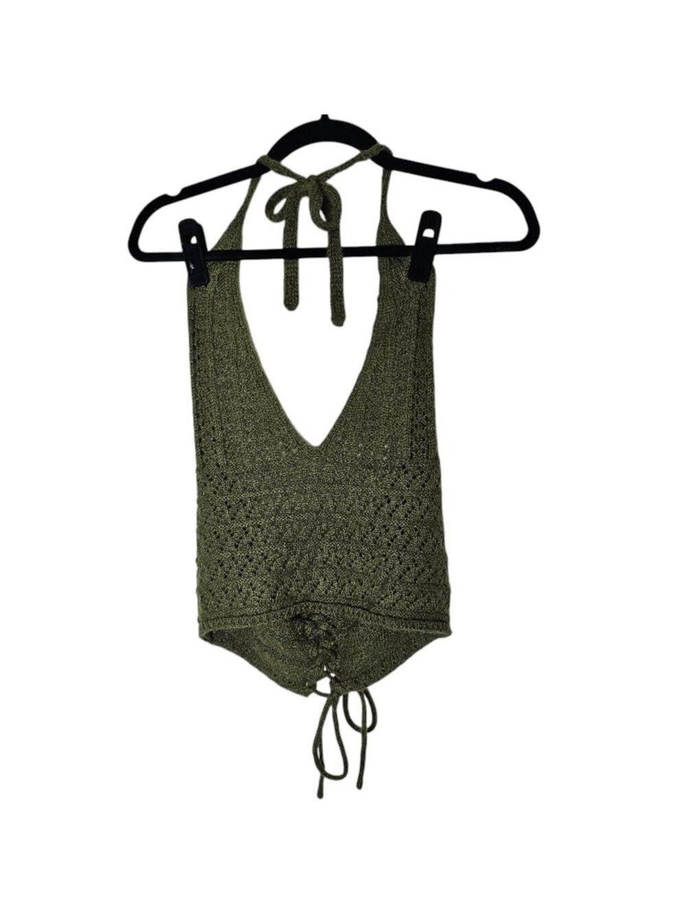 Festival M Green Crochet Top Halter Boho Wool Mohair Forest Fairy Whimsigoth